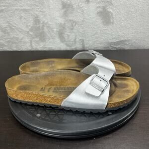 Birkenstock Madrid Womens Size EU 41 US 10 NARROW Silver Buckle Slip On Sandals